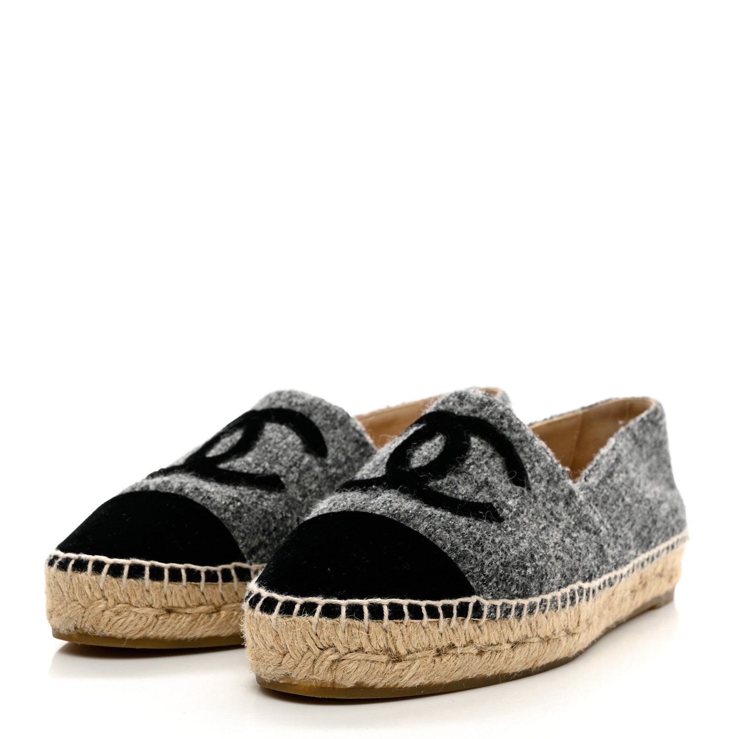 Chanel Tweed Velvet CC Espadrilles 39 Grey Black 3 of 9