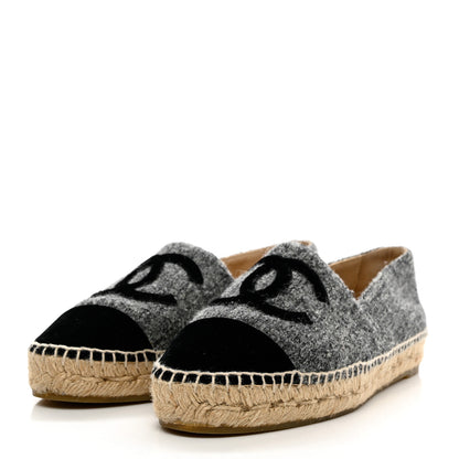 Chanel Tweed Velvet CC Espadrilles 39 Grey Black 3 of 9