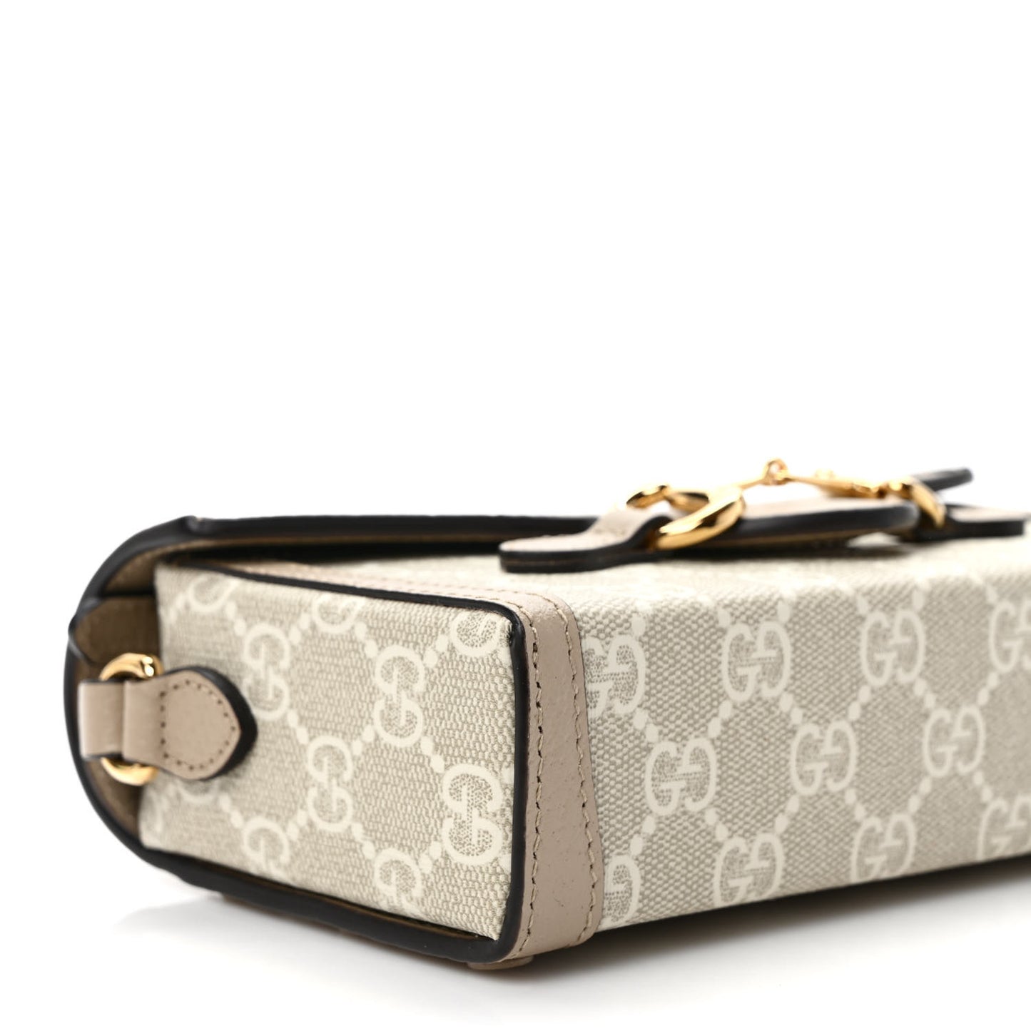 GG Supreme Monogram Textured Dollar Calfskin Mini Horsebit 1955 Shoulder Bag Beige Mystic White Oatmeal