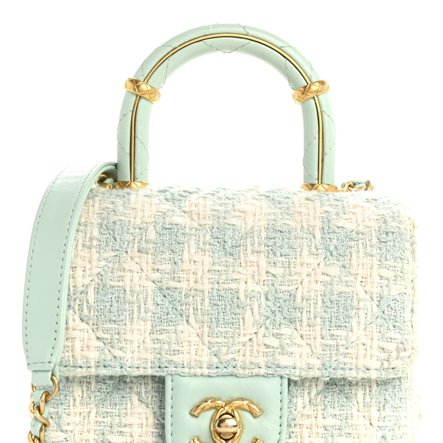 Chanel Tweed Handle Crush Top Handle Flap Bag Light Blue Ecru 8 of 11