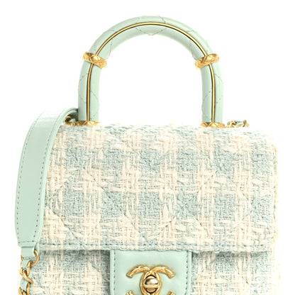 Chanel Tweed Handle Crush Top Handle Flap Bag Light Blue Ecru 8 of 11