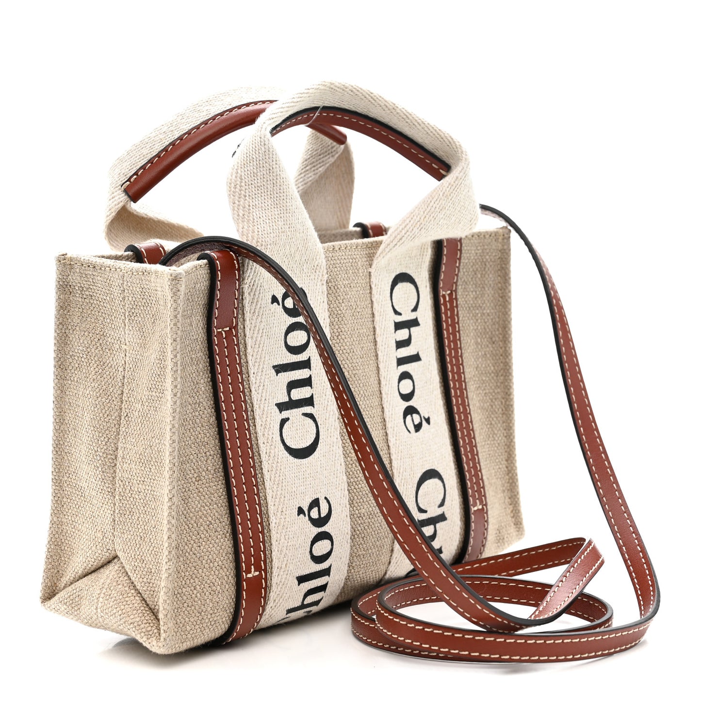 Cotton Calfskin Mini Woody Ribbon Tote White Brown