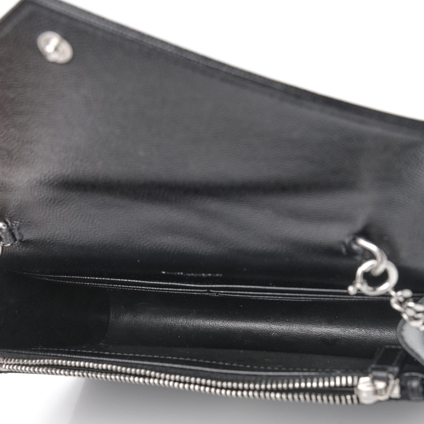 Grain De Poudre Matelasse Chevron Monogram Envelope Chain Wallet Black