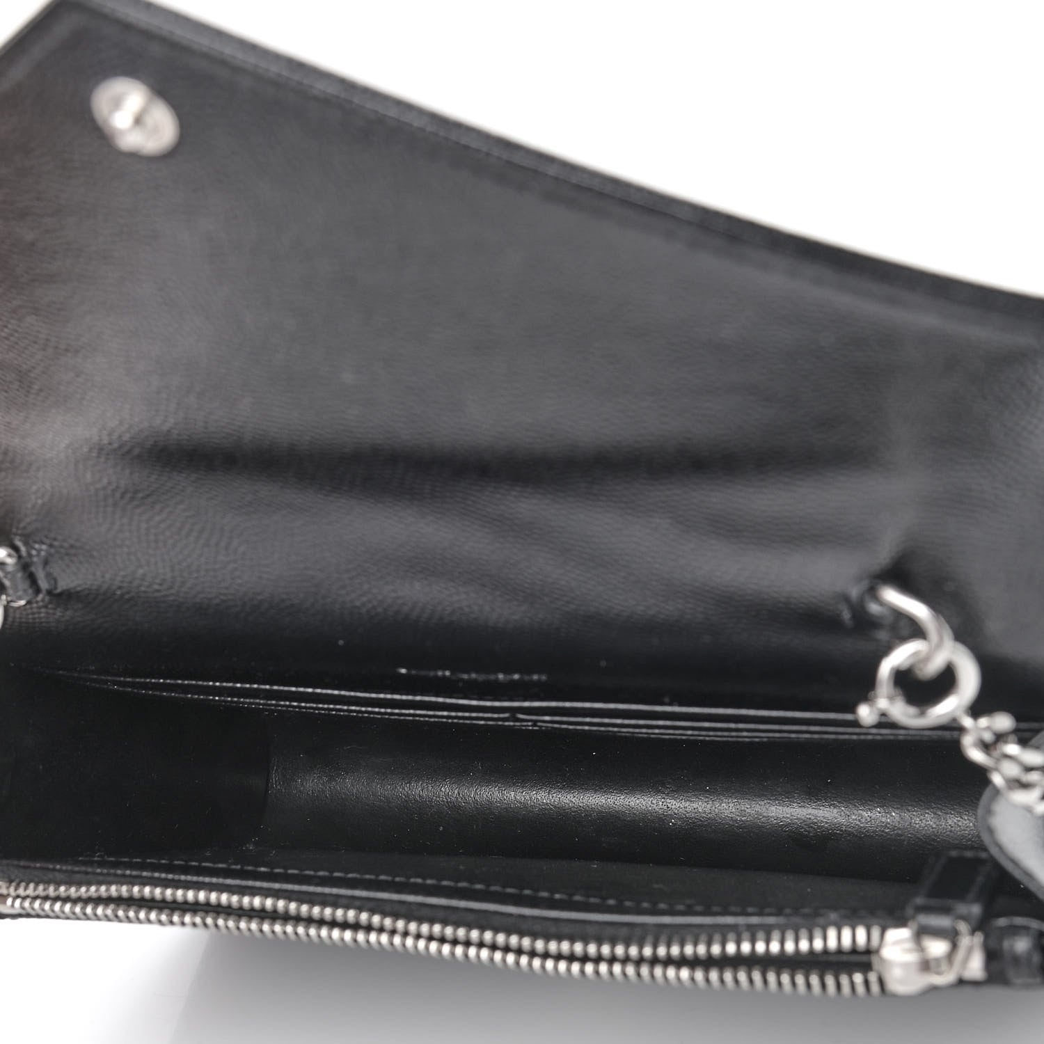 Saint Laurent Grain De Poudre Matelasse Chevron Monogram Envelope Chain Wallet Black 4 of 10