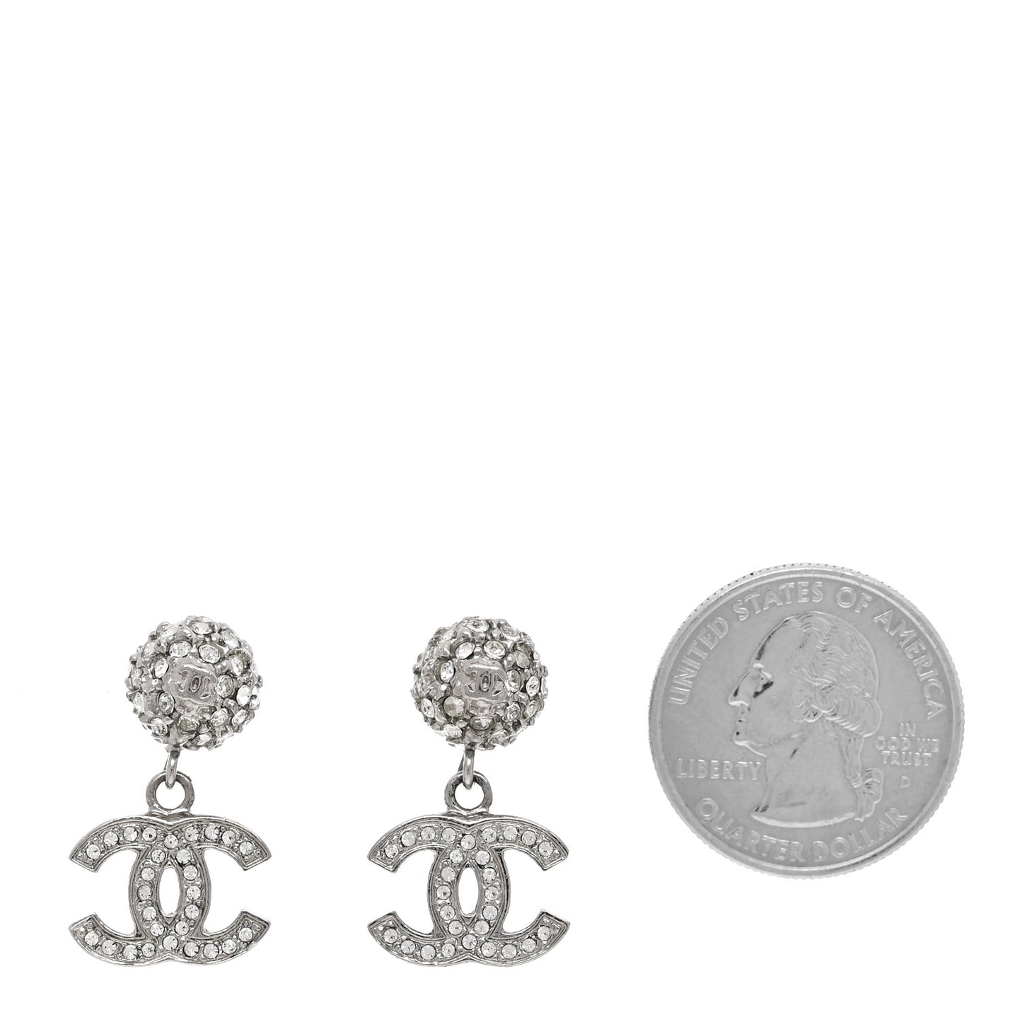 Crystal CC Drop Earrings White Silver