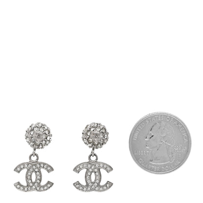 Chanel Crystal CC Drop Earrings White Silver 2 of 5