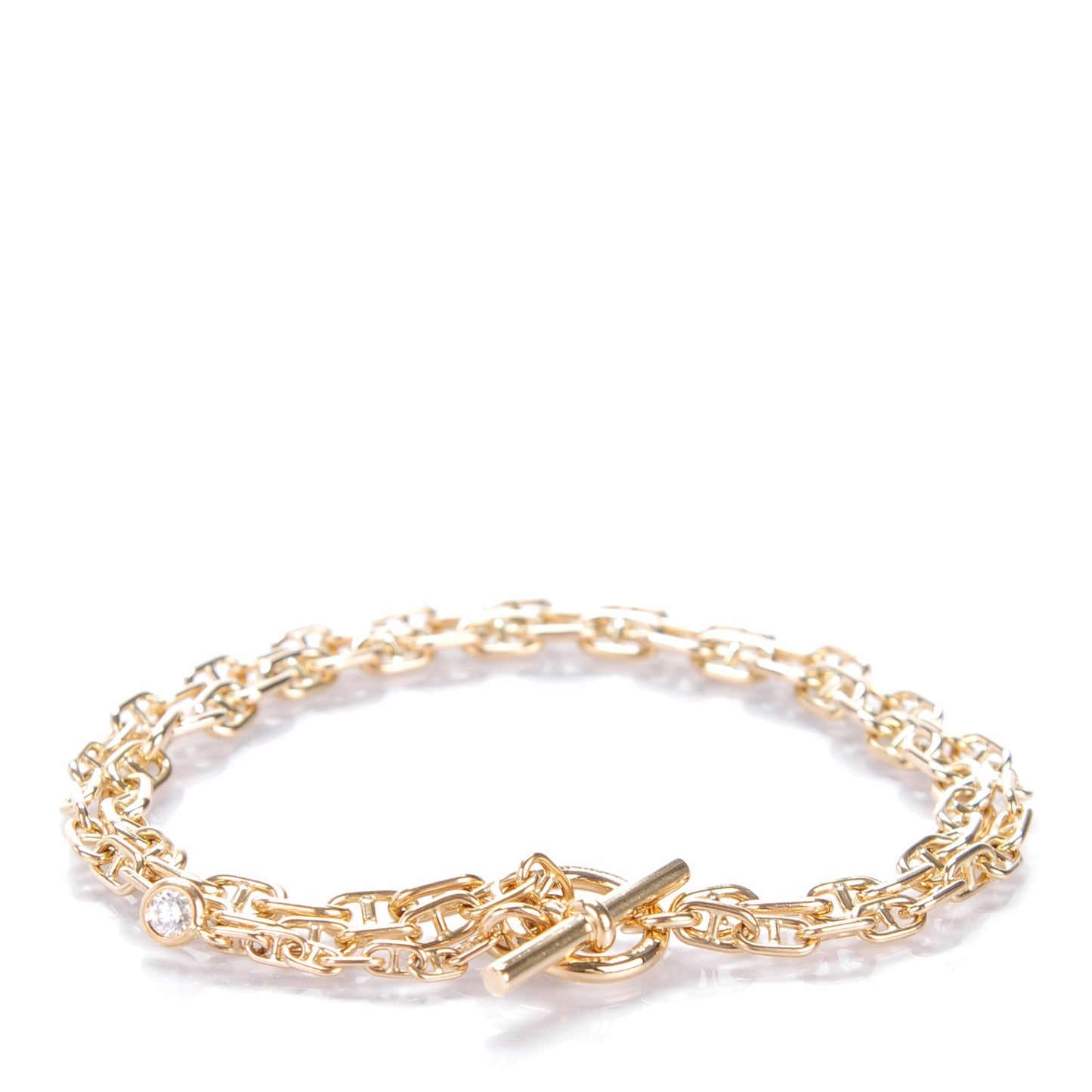 18K Yellow Gold Diamond Chaine d'Ancre Echainee Double Bracelet L