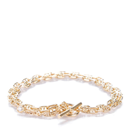Hermes 18K Yellow Gold Diamond Chaine d'Ancre Echainee Double Bracelet L 1 of 6