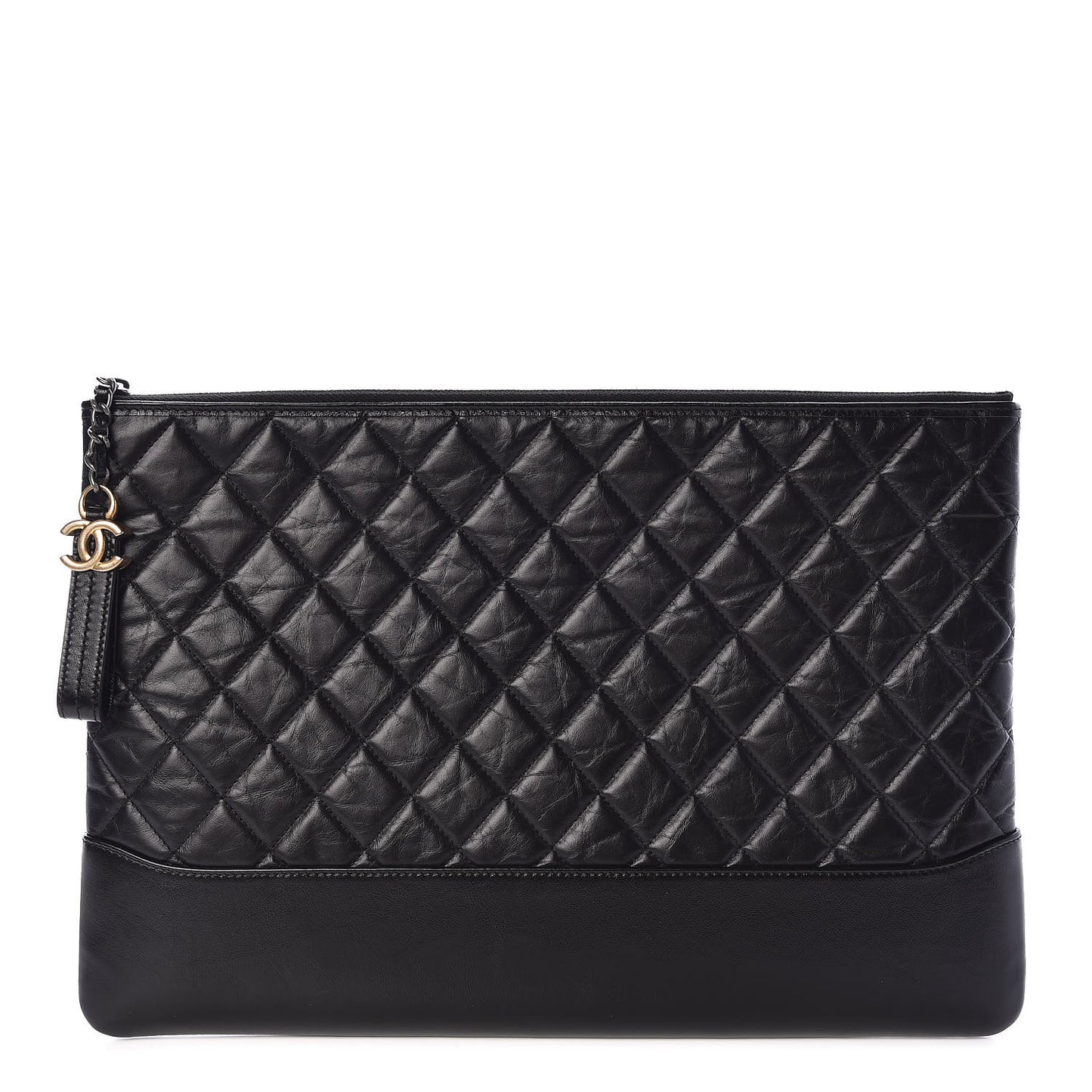 Aged Calfskin Quilted Large Gabrielle Cosmetic Case Black
