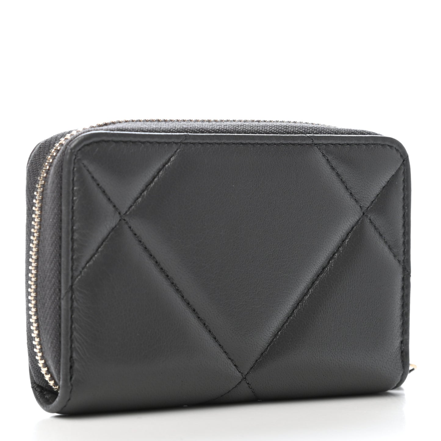 Lambskin Quilted Chanel 19 Zip Around Coin Purse Wallet Dark Grey