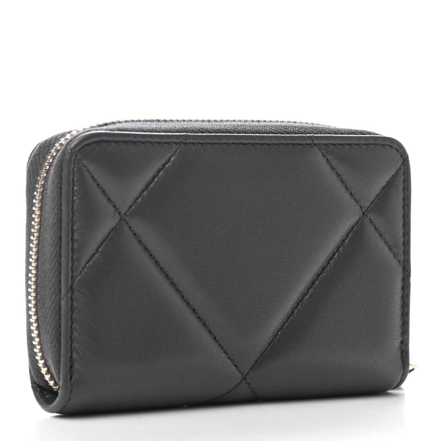Chanel Lambskin Quilted Chanel 19 Zip Around Coin Purse Wallet Dark Grey 2 of 4