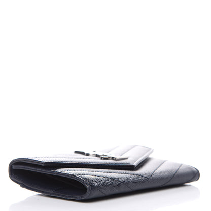 Saint Laurent Grain De Poudre Matelasse Chevron Small Monogram Passport Case Deep Marine 4 of 8