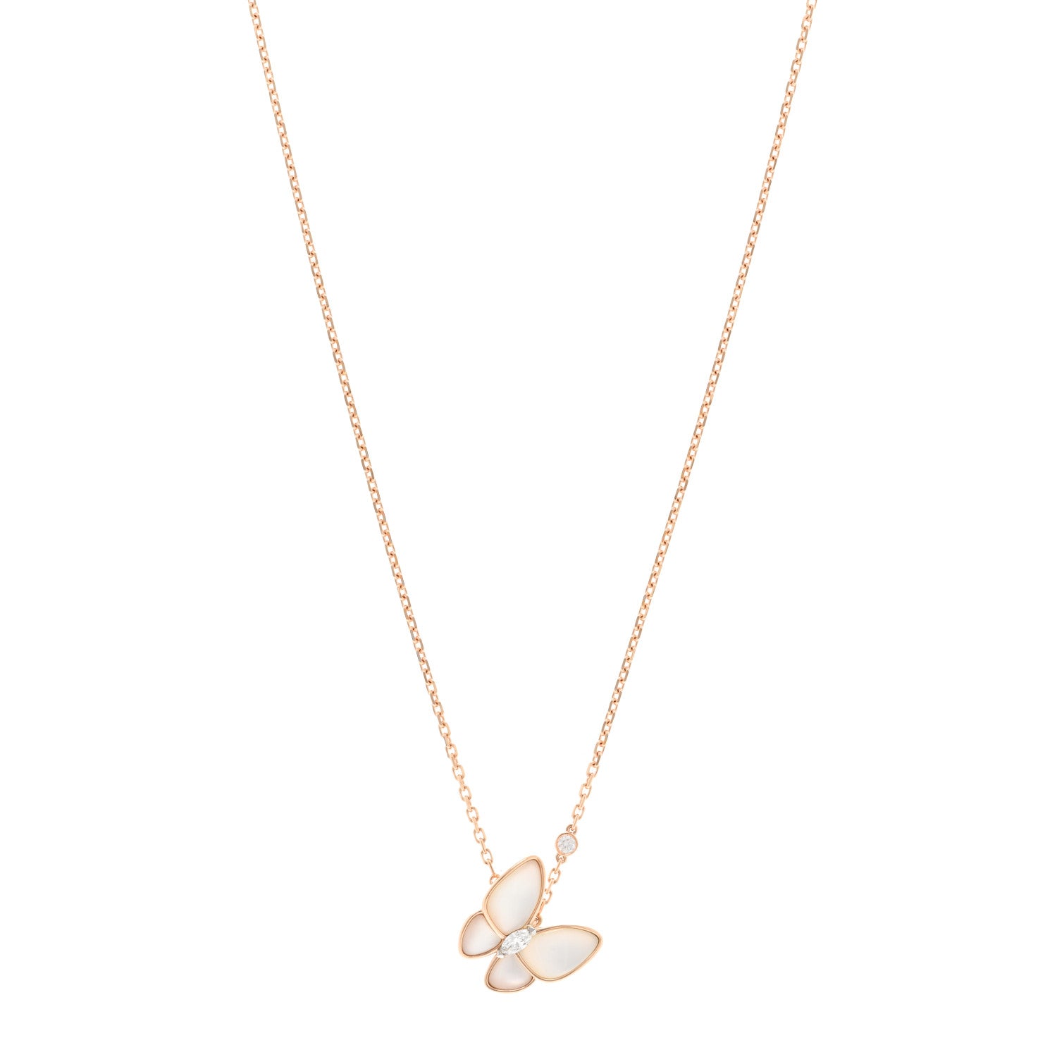 Van Cleef & Arpels 18K Rose Gold Diamond Mother of Pearl Two Butterfly Pendant Necklace 1 of 5