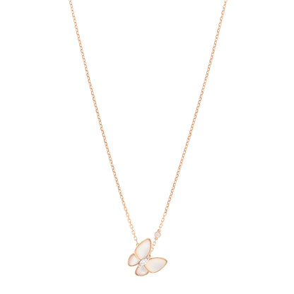 Van Cleef & Arpels 18K Rose Gold Diamond Mother of Pearl Two Butterfly Pendant Necklace 1 of 5