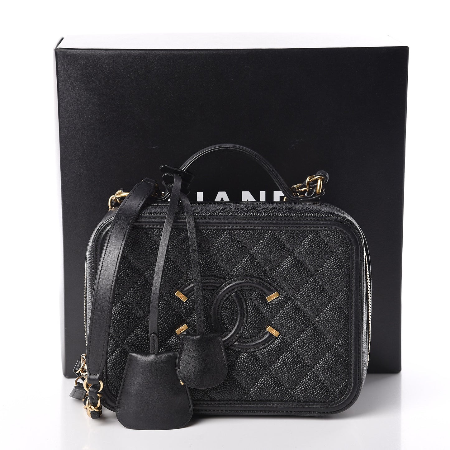 Caviar Quilted Medium CC Filigree Vanity Case Black