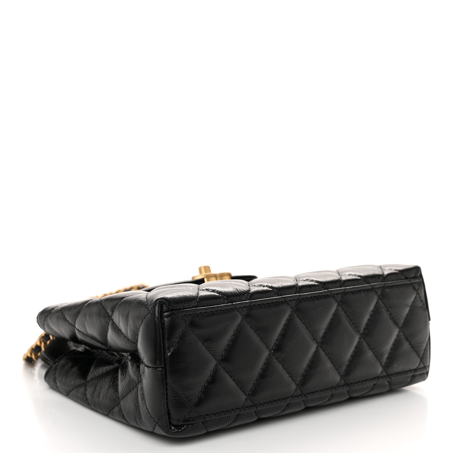 Shiny Aged Calfskin Quilted Nano Kelly Shopper Black