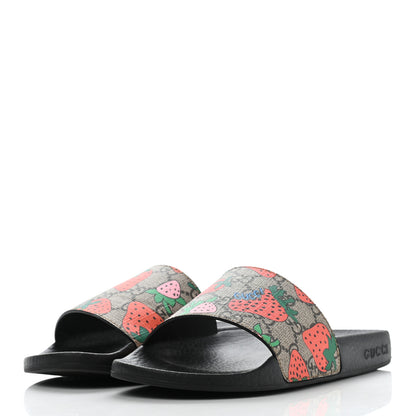 Gucci GG Supreme Monogram Strawberry Slide Sandals 36 Beige Multicolor 3 of 7