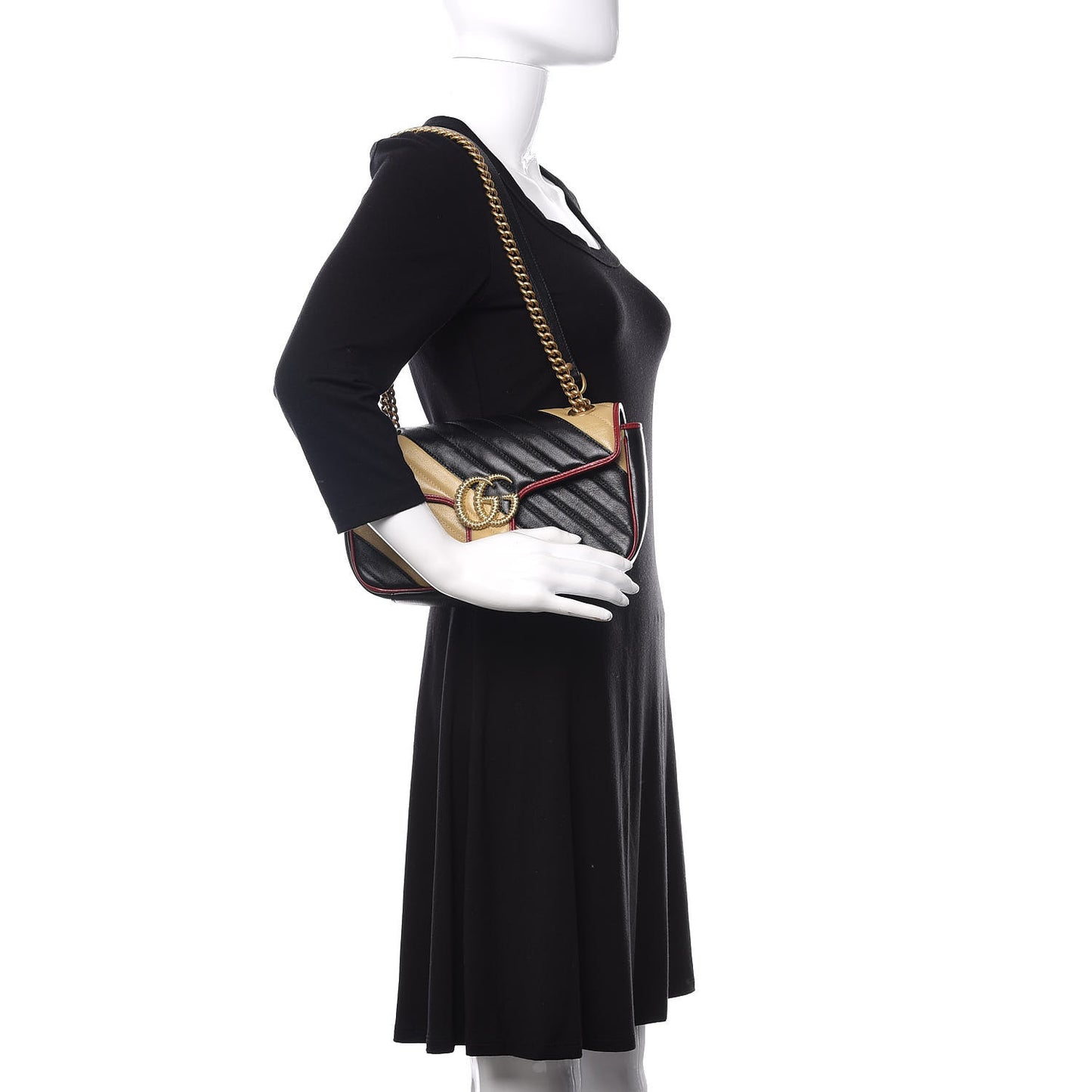 Azalea Calfskin Small Marina Chain Shoulder Bag Black