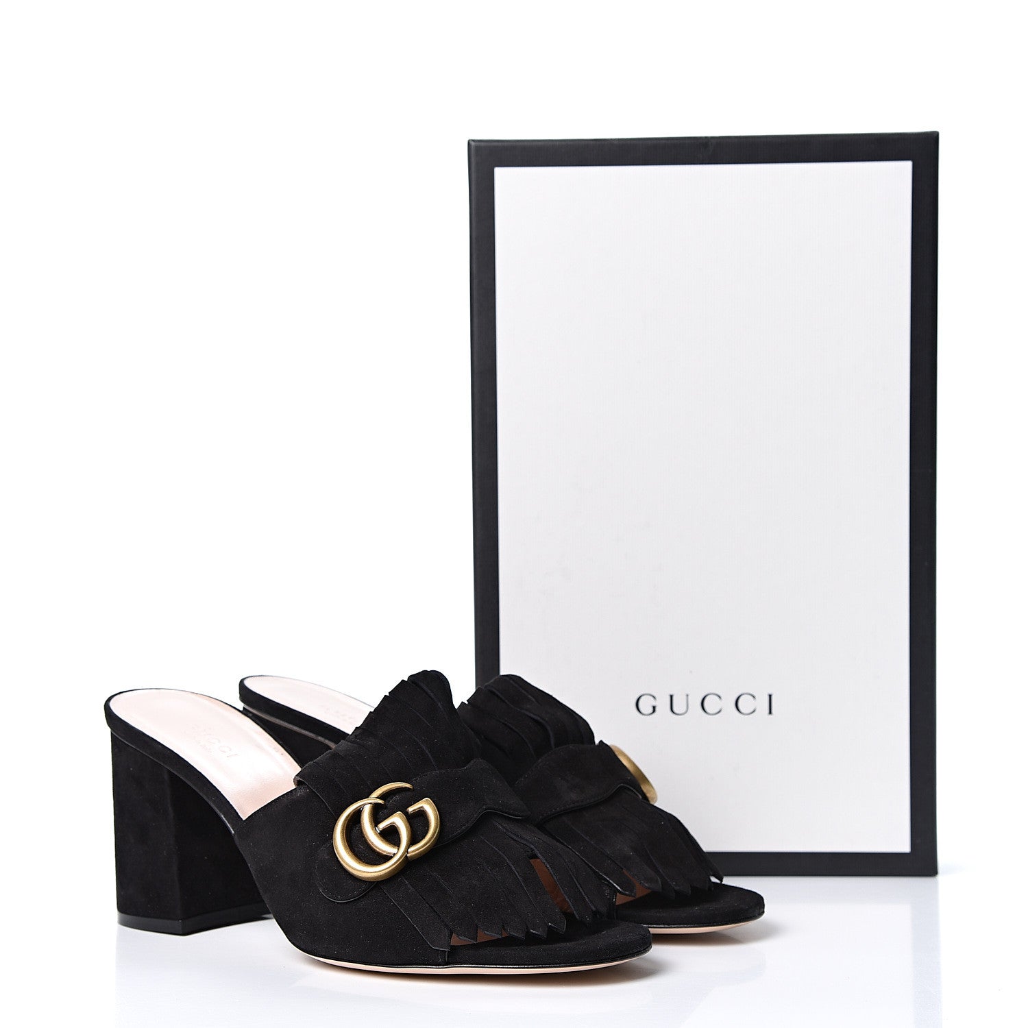 Gucci Kid Scamosciato GG Marmont Fringe 75mm Slide Sandals 40.5 Black 10 of 10
