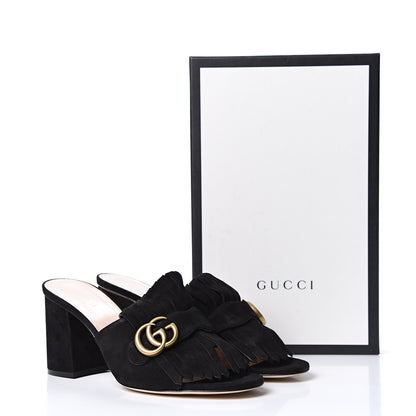Gucci Kid Scamosciato GG Marmont Fringe 75mm Slide Sandals 40.5 Black 10 of 10