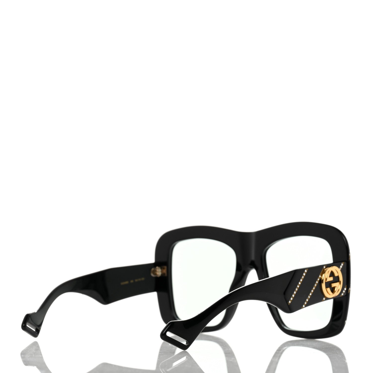 Gucci Acetate Crystal Striped Square Frame Sunglasses GG0498S Black 4 of 9