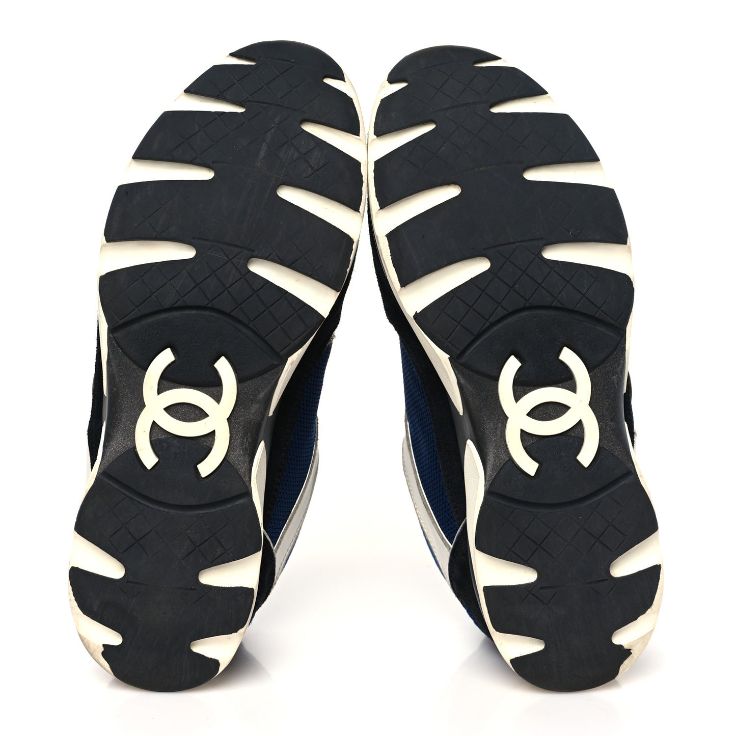 Mesh Suede Calfskin Womens CC Sneakers 38 Dark Blue Black White