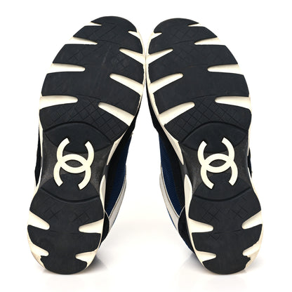 Chanel Mesh Suede Calfskin Womens CC Sneakers 38 Dark Blue Black White 6 of 12