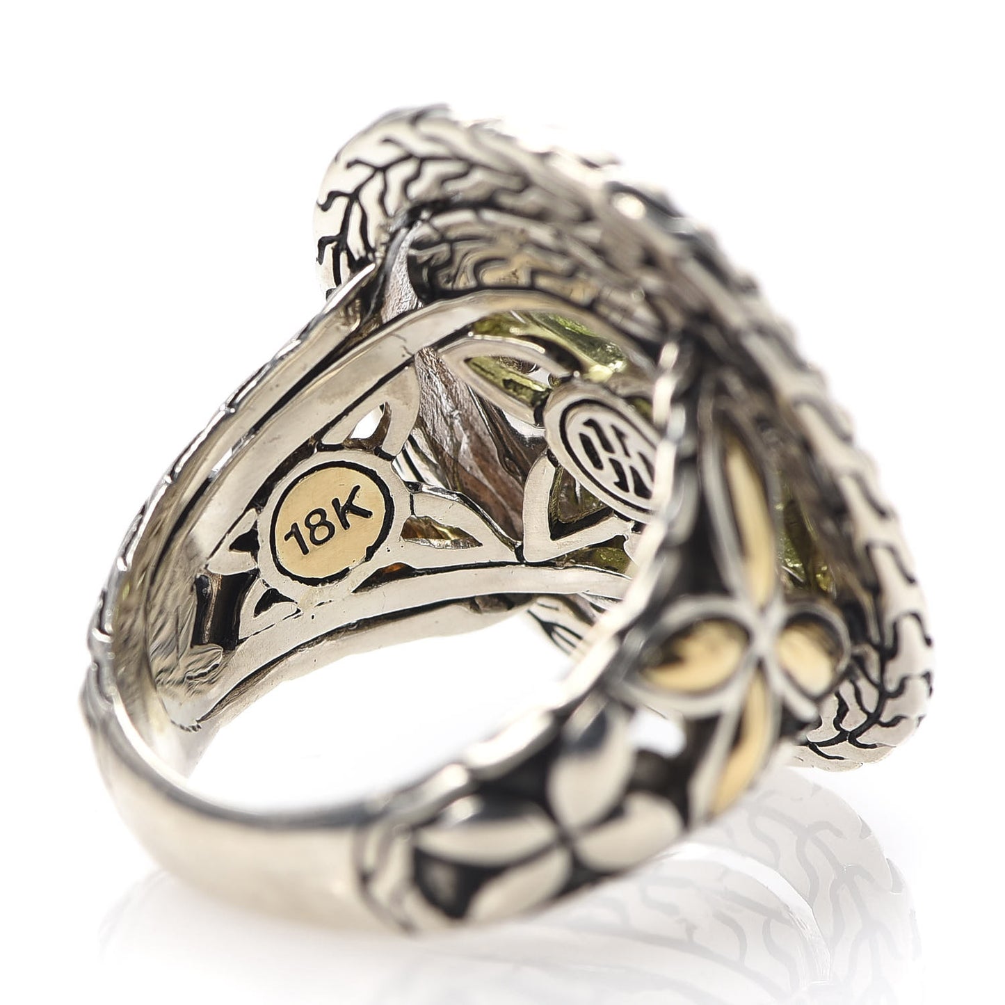 Sterling Silver 18K Yellow Gold Peridot Tsavorite Batu Kawung Ring 55 7.25