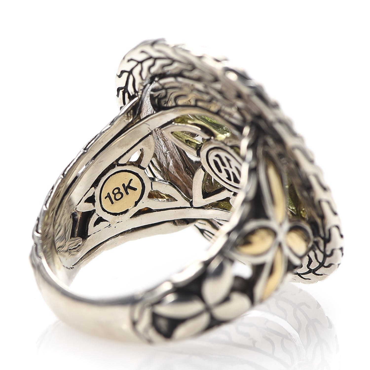 John Hardy Sterling Silver 18K Yellow Gold Peridot Tsavorite Batu Kawung Ring 55 7.25 4 of 7