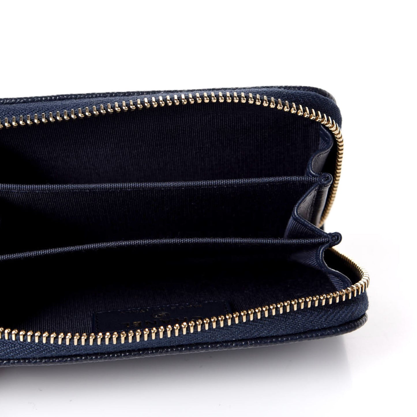 Caviar Braided Zip Around Coin Purse Navy