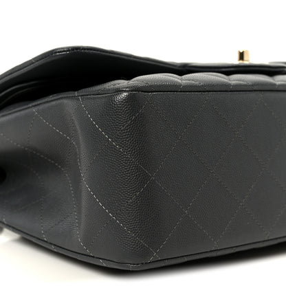Chanel Caviar Quilted Jumbo Double Flap Dark Grey 10 of 11