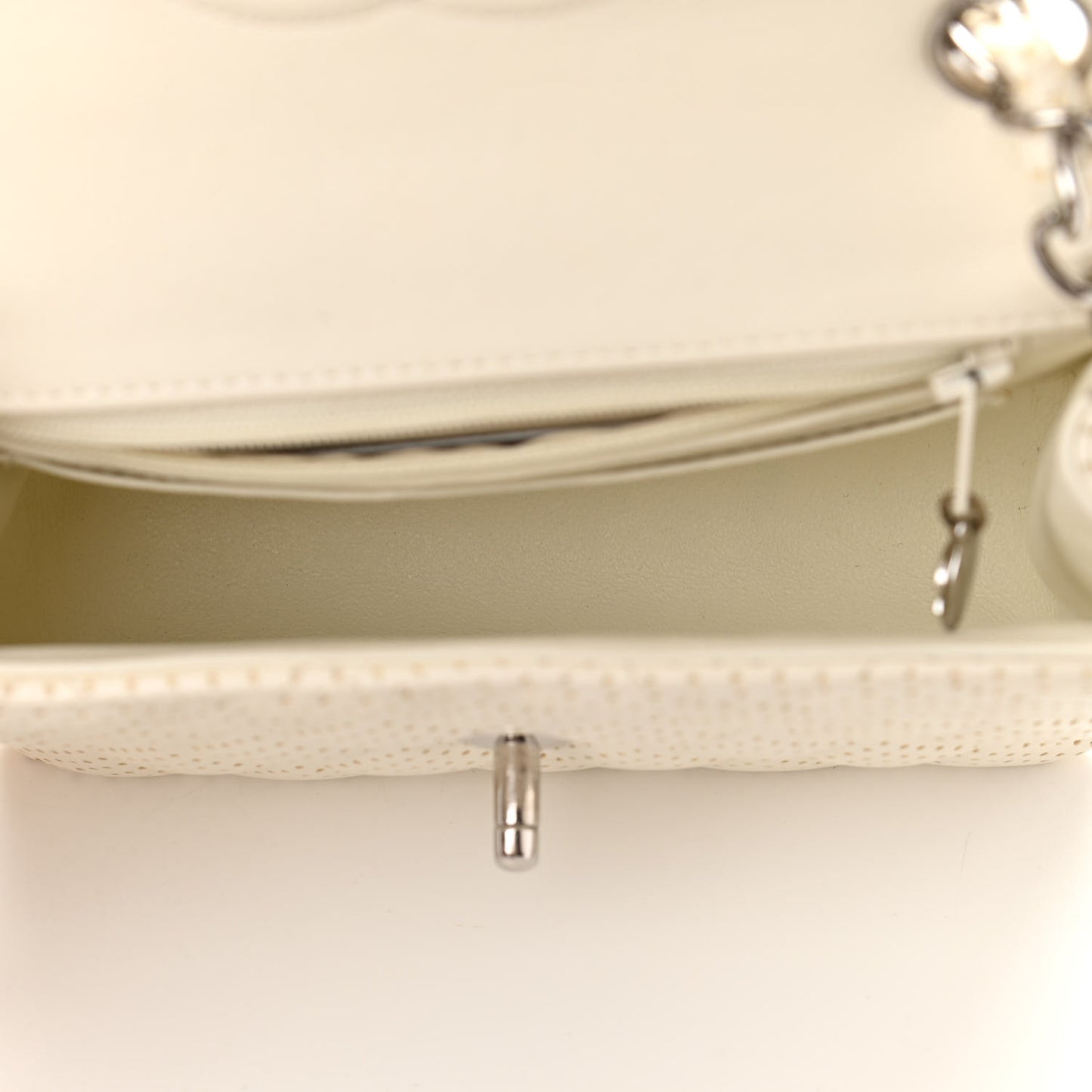 Lambskin Perforated Quilted Mini Square Flap White