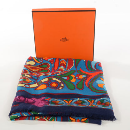 Hermes Silk Cashmere Folklore Scarf 90 7 of 7