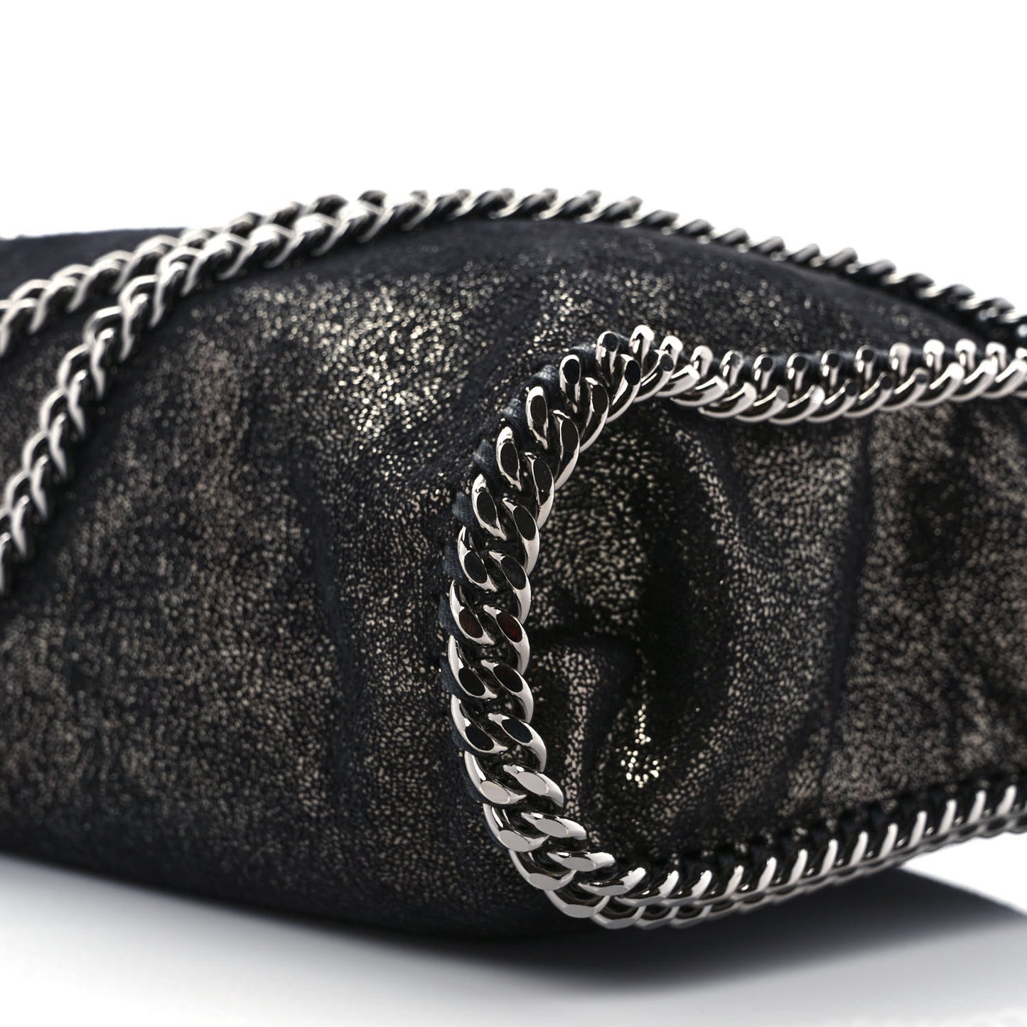 Metallic Shaggy Deer Falabella Fold Over Tote Black