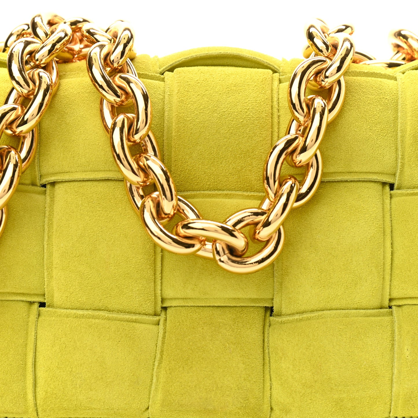 Suede Maxi Intrecciato Padded Chain Cassette Crossbody Bag Kiwi