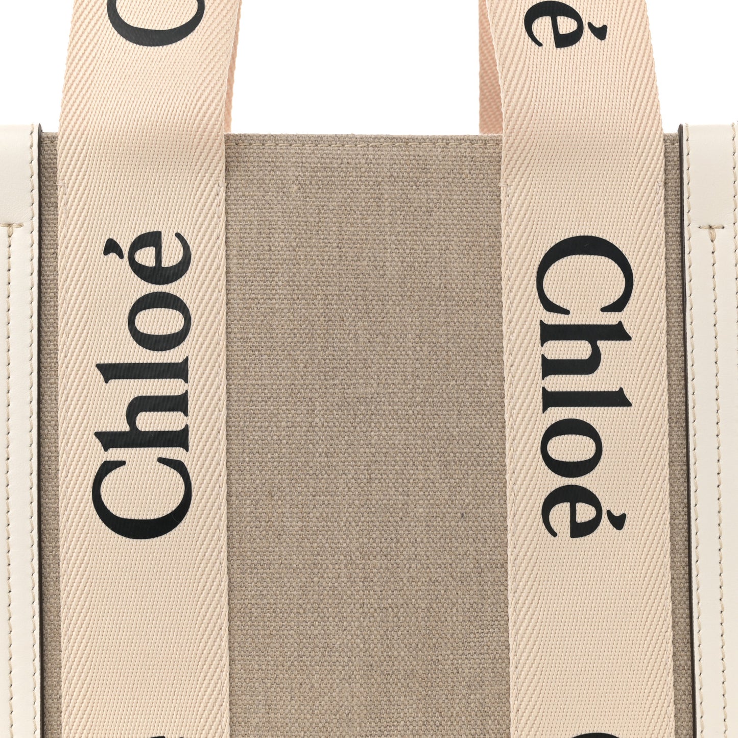 Linen Calfskin Medium Woody Ribbon Tote White