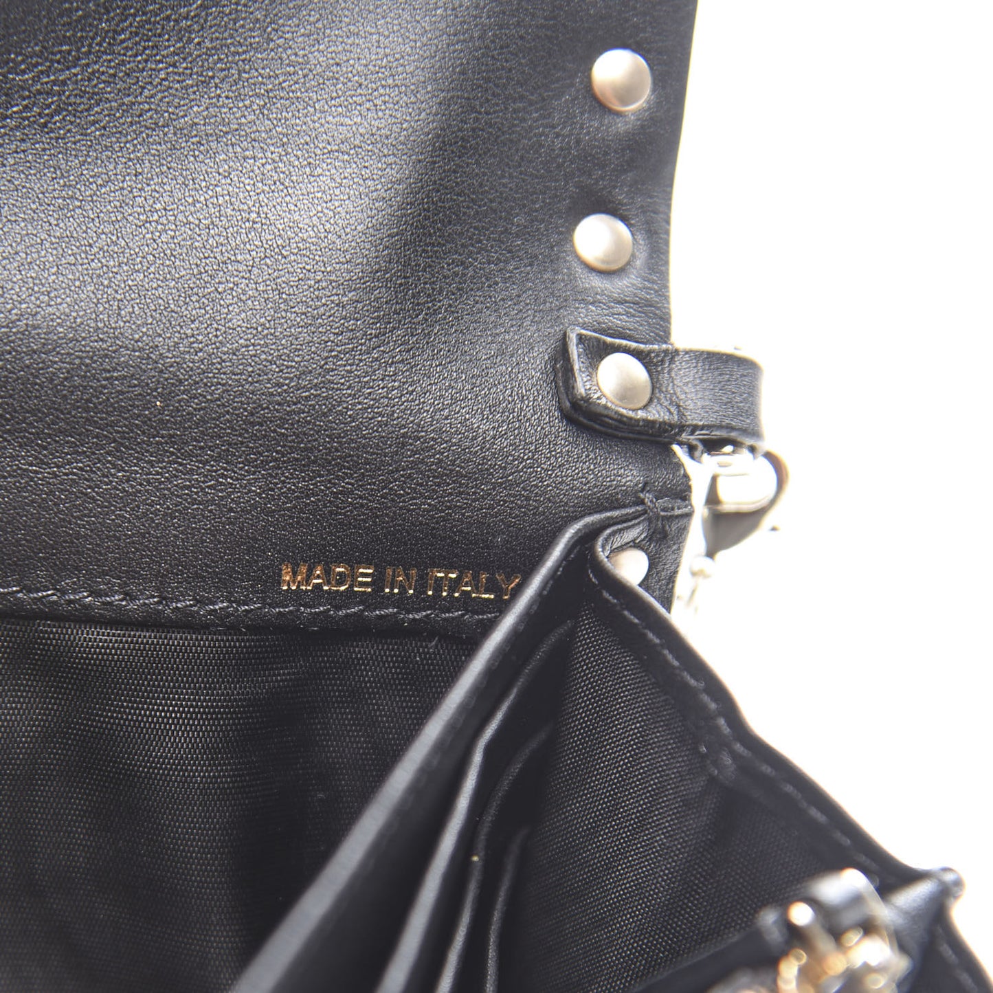 Vitello Rockstud Flap Wallet on Chain Black