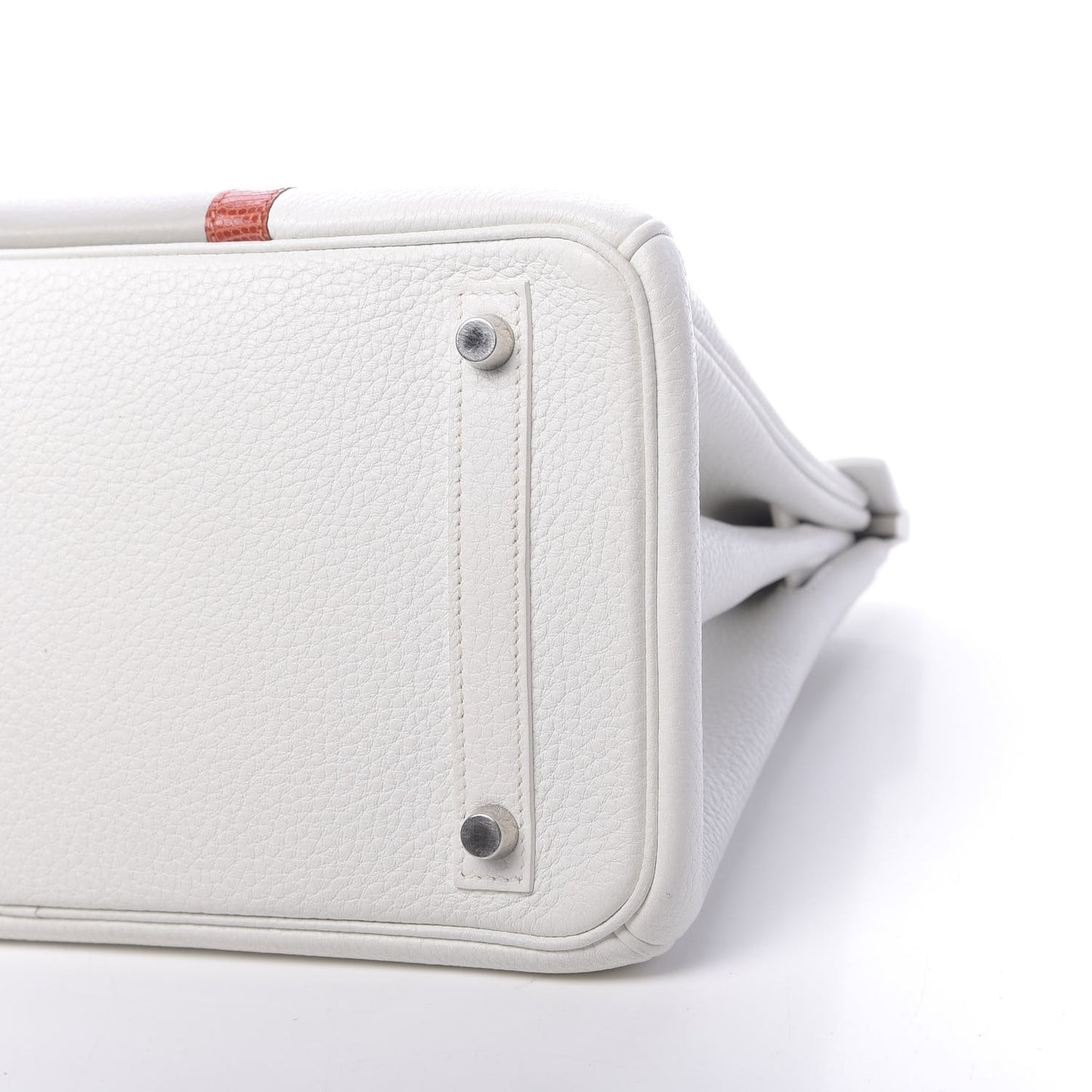 Taurillon Clemence Lizard Club Birkin 30 Blanc Gris Perle Sanguine