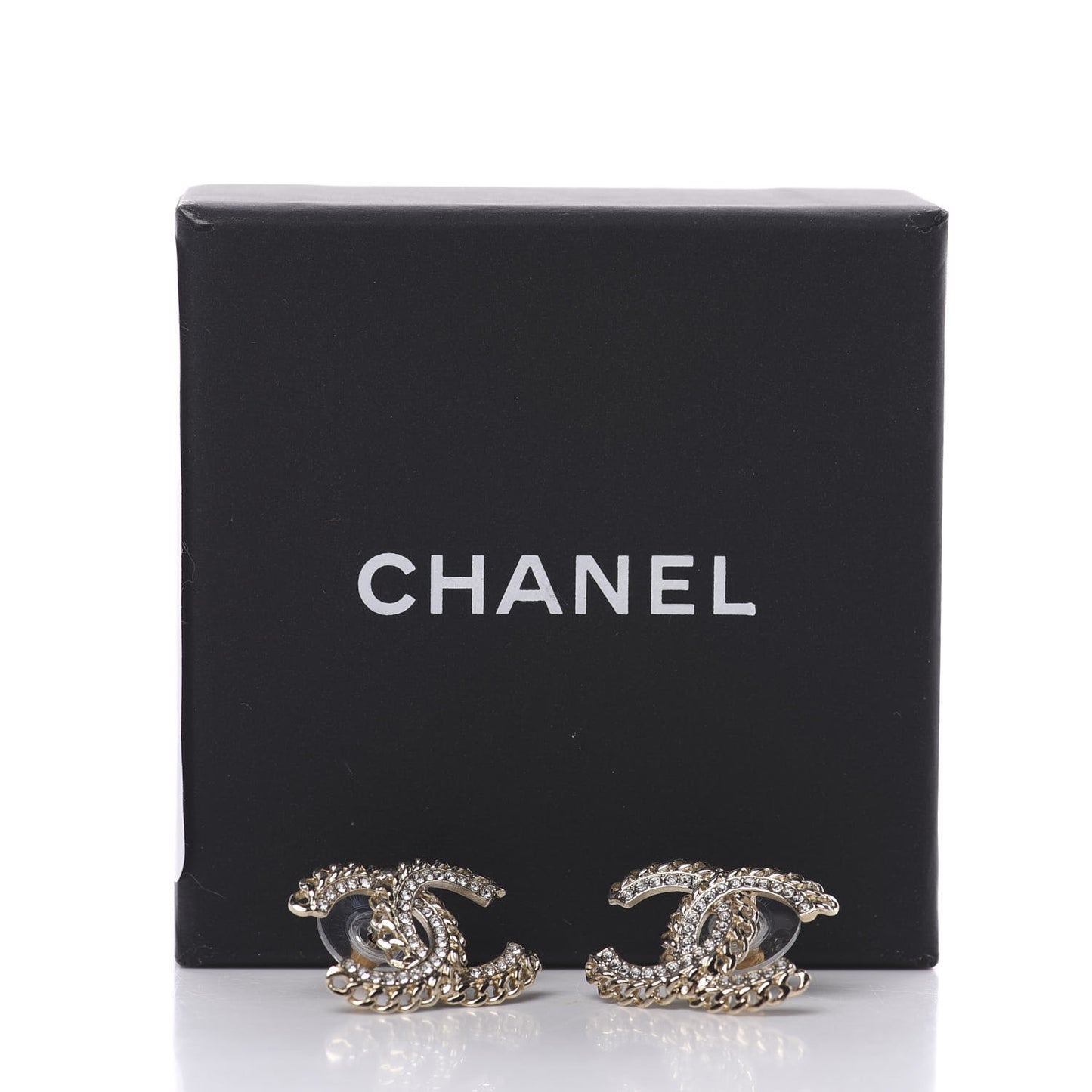 Crystal Chain CC Earrings Gold
