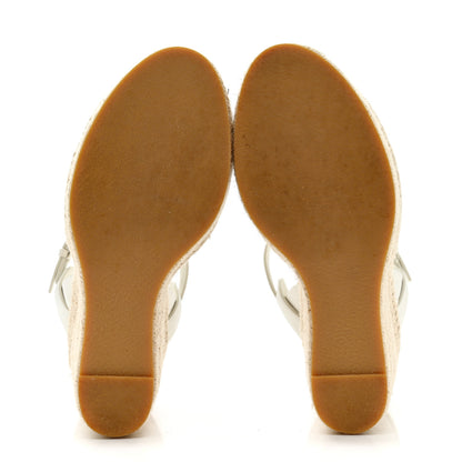 Saint Laurent Calfskin Tribute 95 Platform Espadrille Wedge Sandals 39 Porcellana 6 of 15