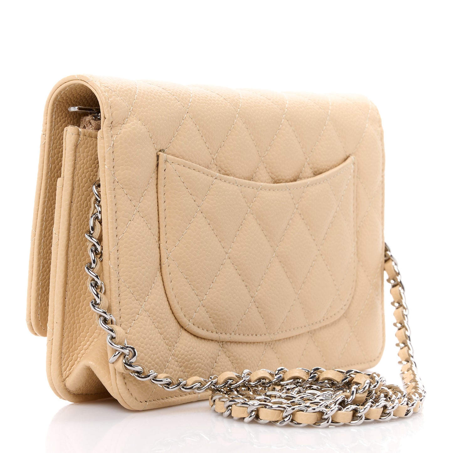 Caviar Quilted Wallet on Chain WOC Beige