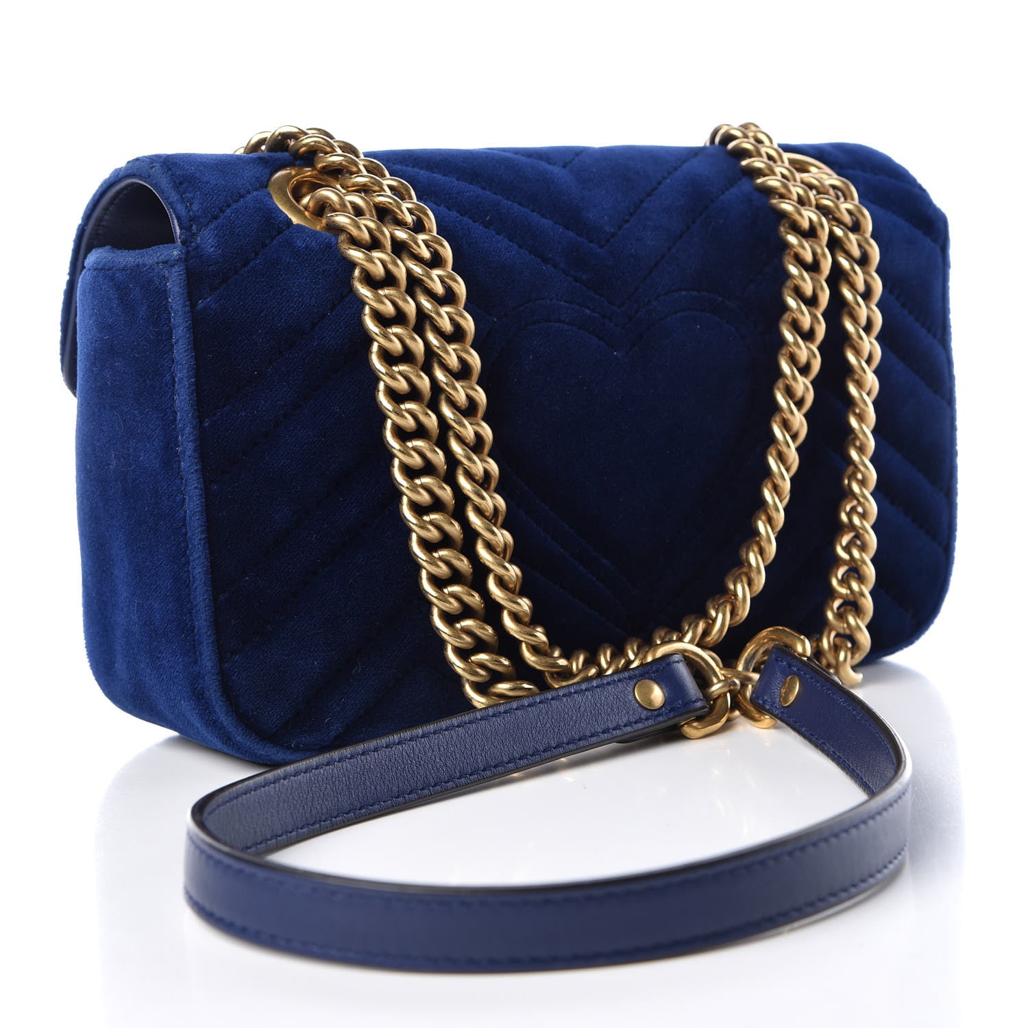 Gucci Velvet Matelasse Mini GG Marmont Shoulder Bag Cobalt Blue 3 of 10