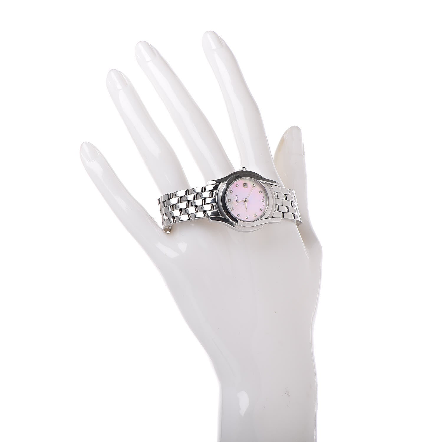 Gucci Stainless Steel Diamond Pink Mother of Pearl 27mm 5500L Quartz Watch 2 of 5