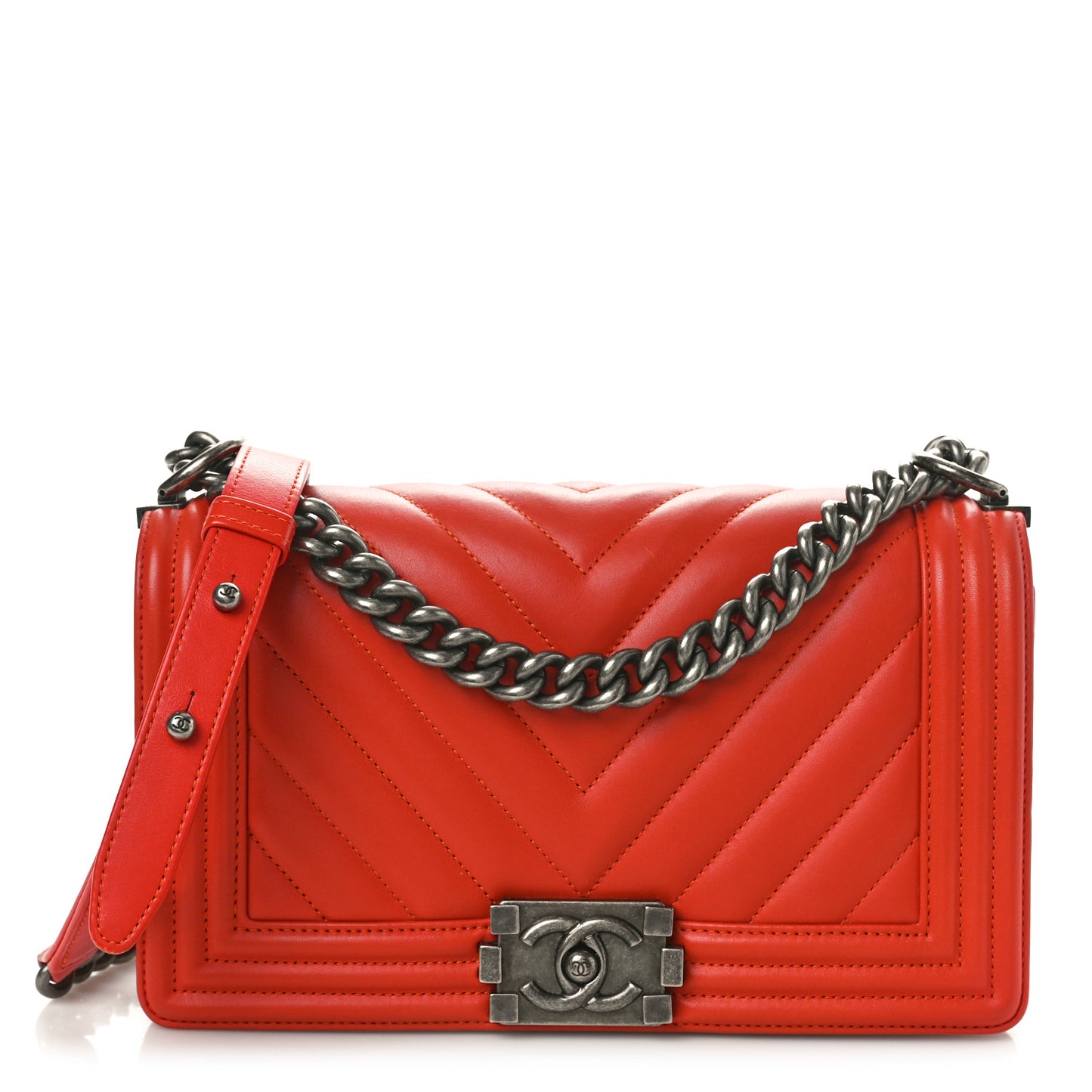 Lambskin Chevron Quilted Medium Boy Flap Orange