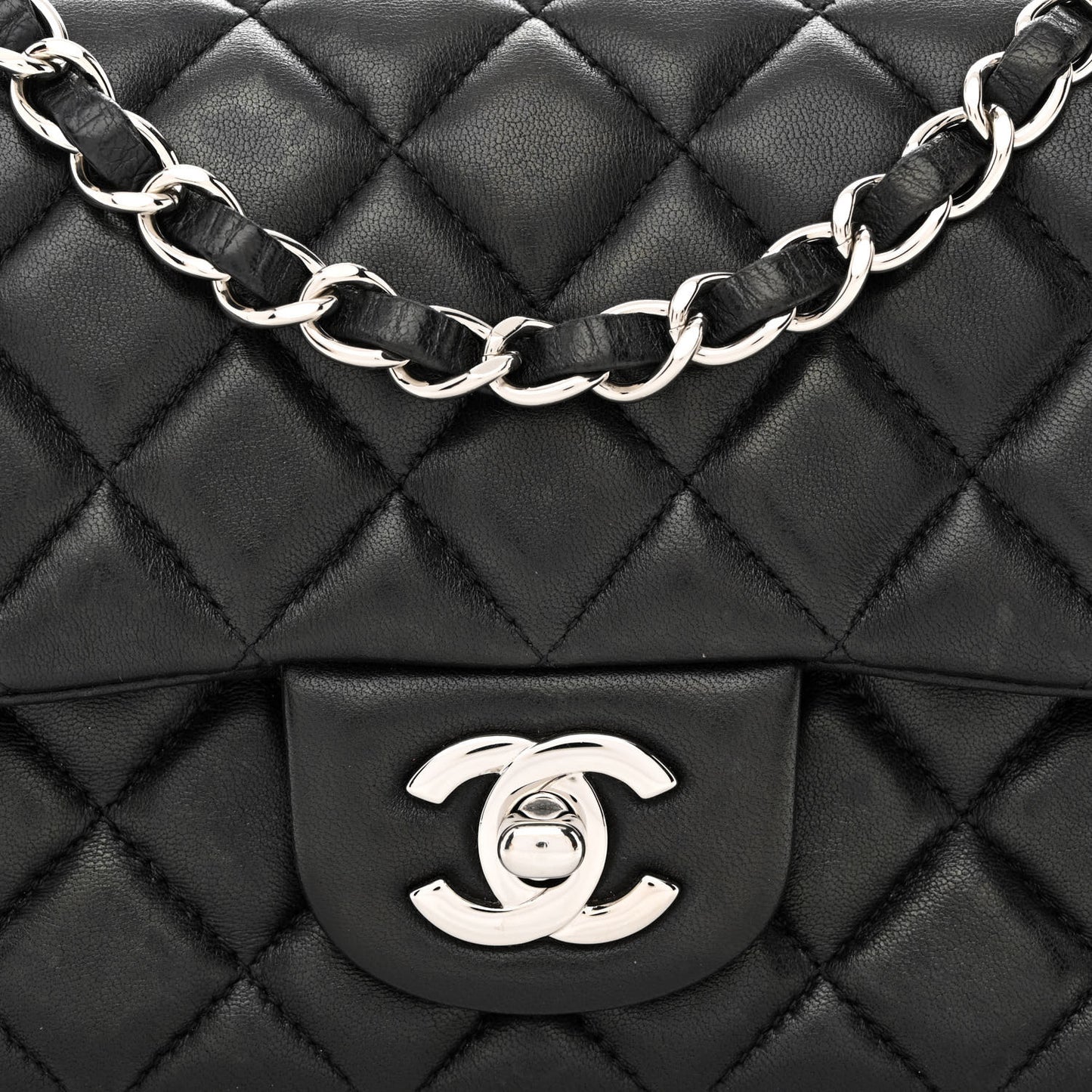 Lambskin Quilted Mini Rectangular Flap Black