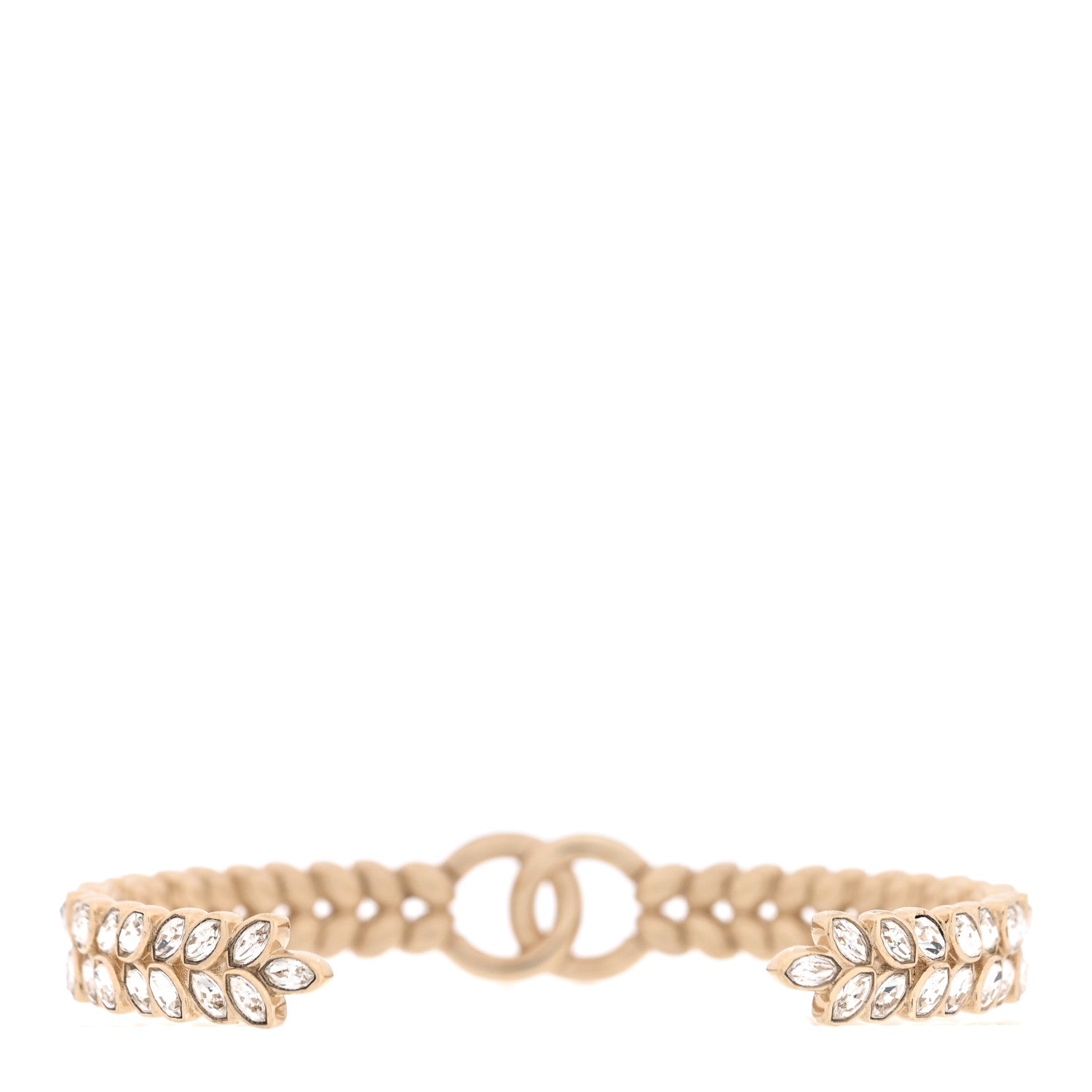Chanel Crystal Sparkling Wheat CC Cuff S Bracelet Gold 3 of 4
