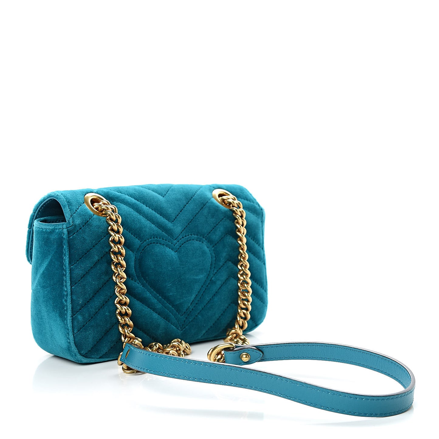 Velvet Matelasse Mini GG Marmont Shoulder Bag Pavone Cyan