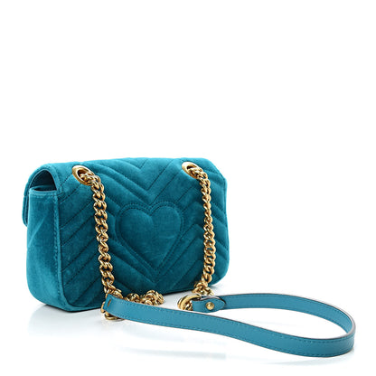 Gucci Velvet Matelasse Mini GG Marmont Shoulder Bag Pavone Cyan 3 of 10
