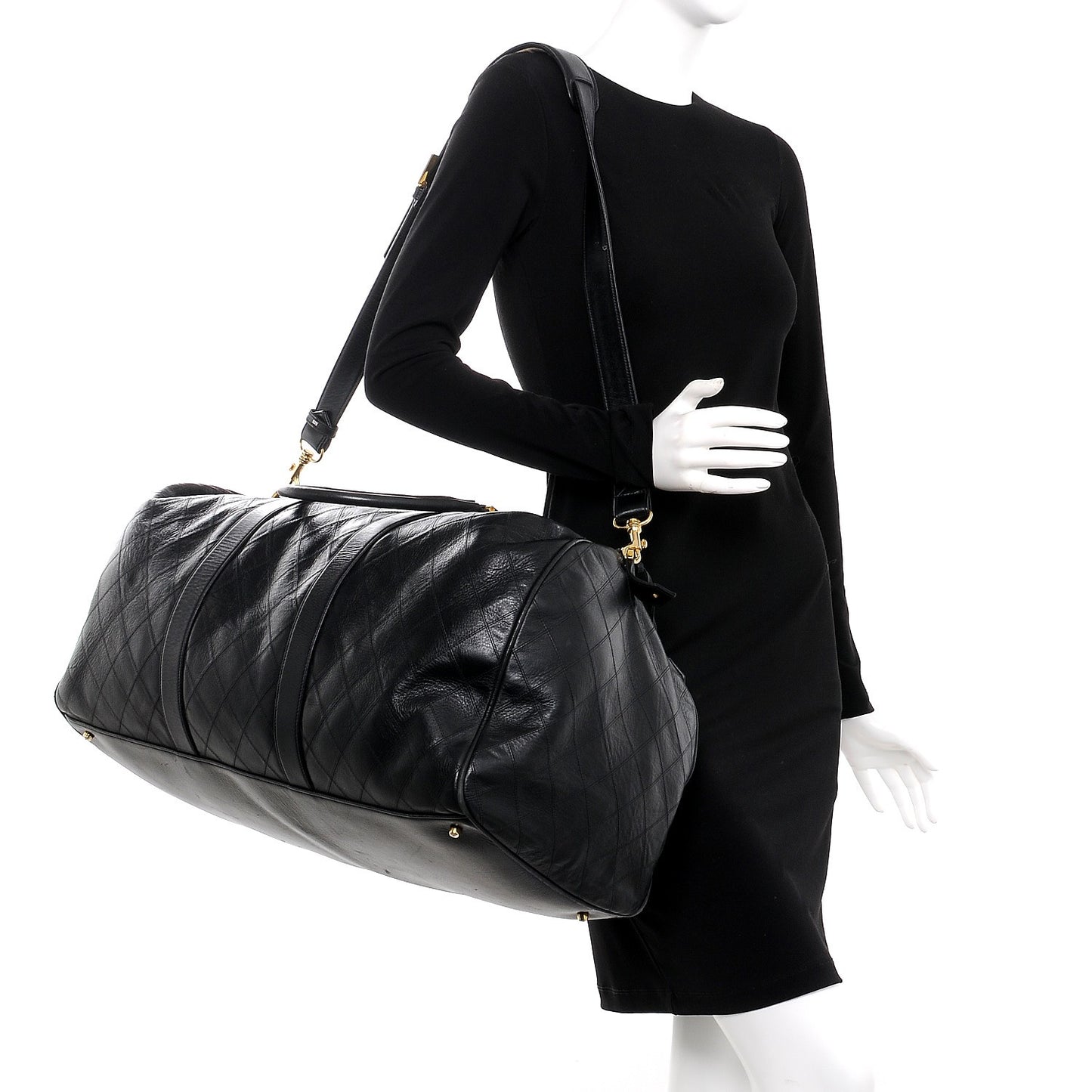 Calfskin Stitched Duffel Bag Black