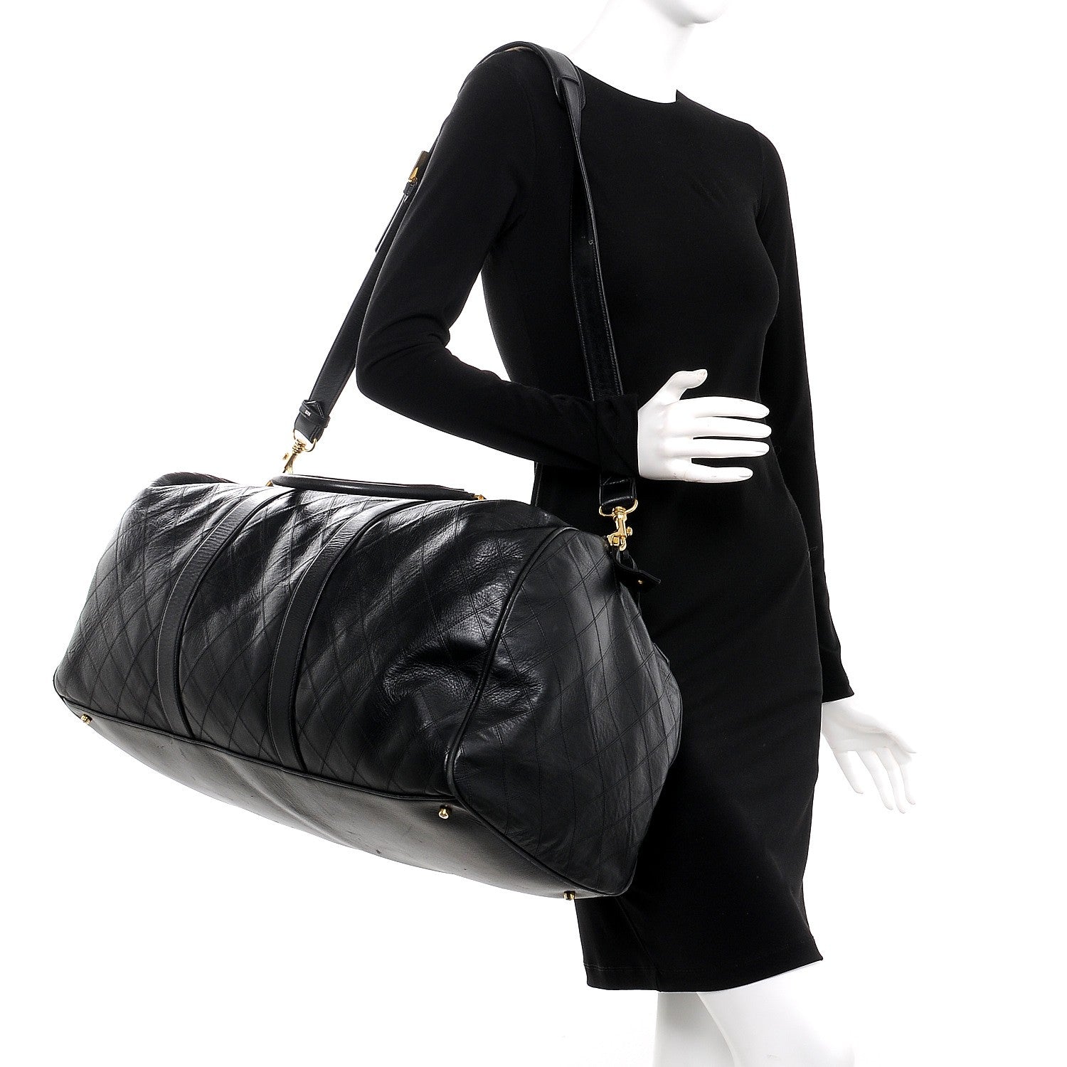 Chanel Calfskin Stitched Duffel Bag Black 2 of 16